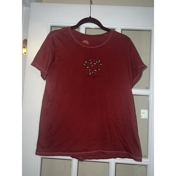 Life is good womens red short sleeved christmas light tee holiday womens large - Picture 1 of 3